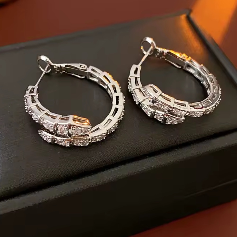 New! Women serpenti serpent snake viper spiral Hoop Earrings with Clear zircon - Picture 6 of 8